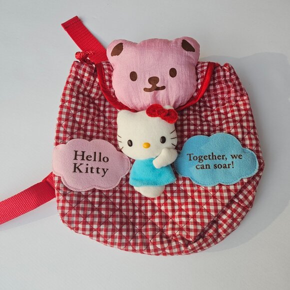 Sanrio Hello Kitty Vintage Mini Backpack Y2K Red Gingham Movable Plush main image 8